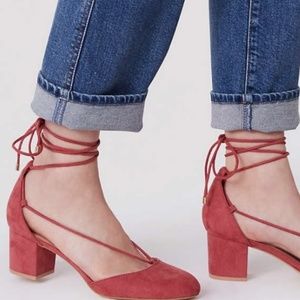 LOFT Pink Lace Up Pumps - Block Heels - 6.5